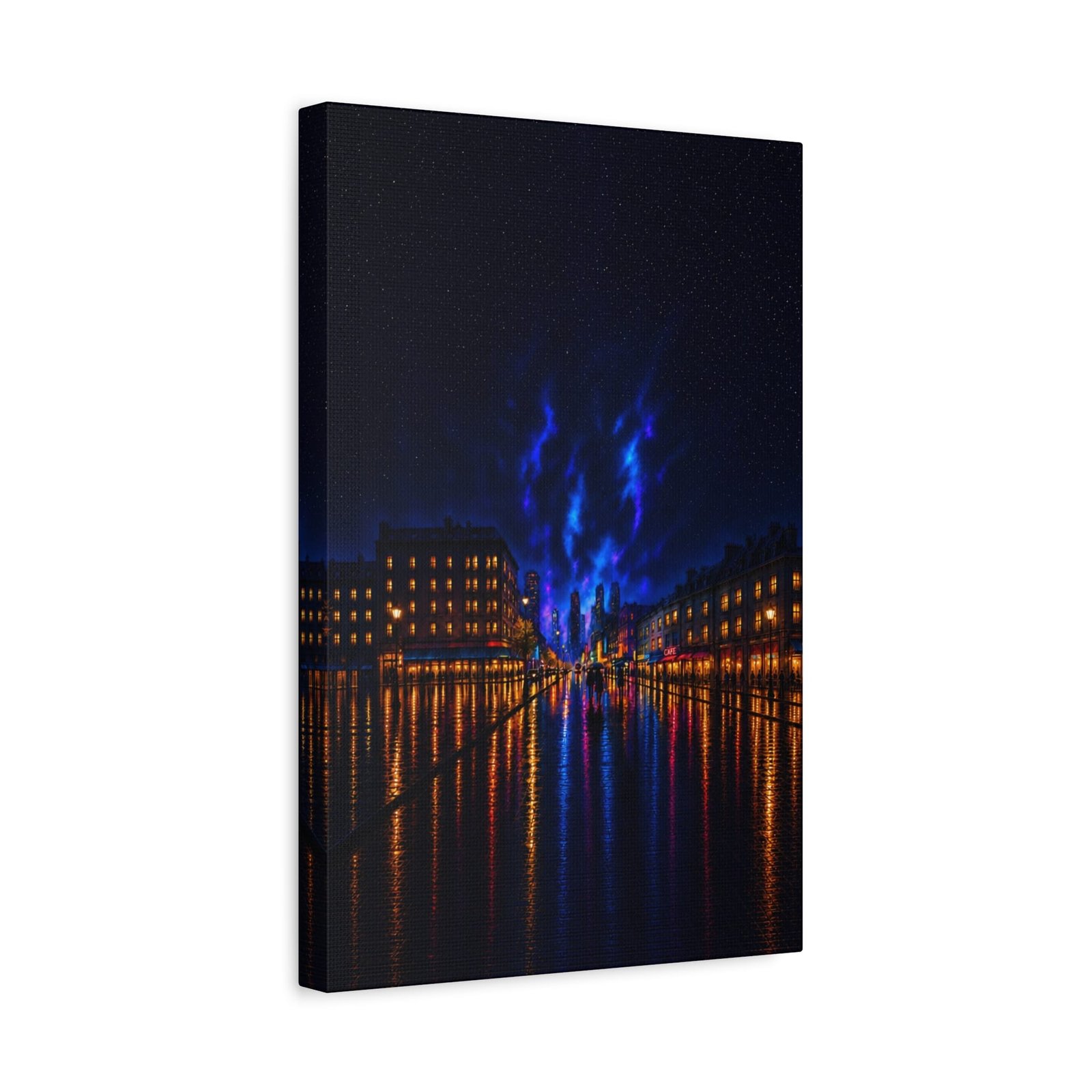 Neon City Nightscape Canvas Wall Art | Rainy Urban Skyline & Cyberpunk Stretched Canvas Print - Image 2