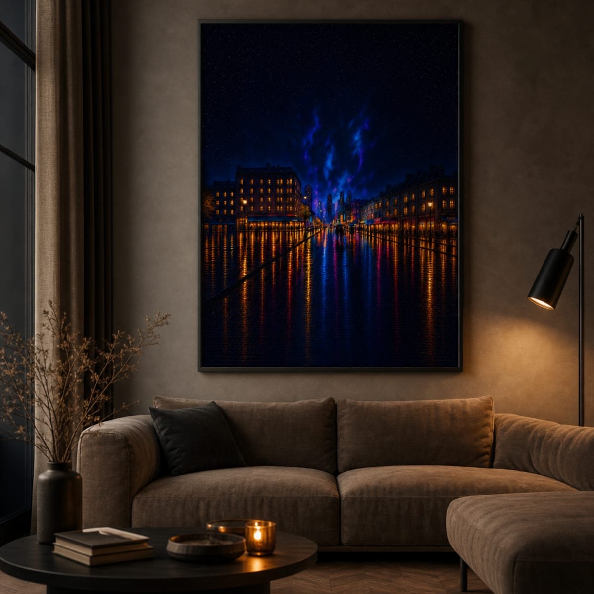 Neon City Nightscape Canvas Wall Art | Rainy Urban Skyline & Cyberpunk Stretched Canvas Print - Image 3