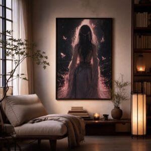 Mystical Woman in Forest Framed Canvas Wall Art | Dark Cottagecore & Gothic Fantasy Celestial Decor