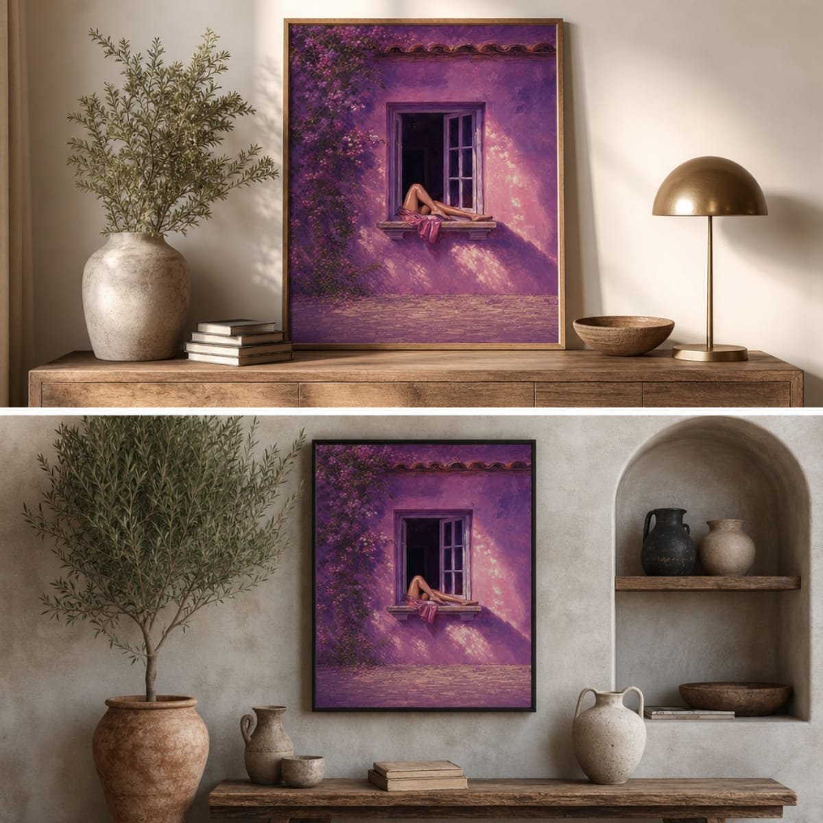 Woman at Open Window Fine Art Poster | Mediterranean Purple Wall Scene & Summer Aesthetic Unframed Print - Image 5