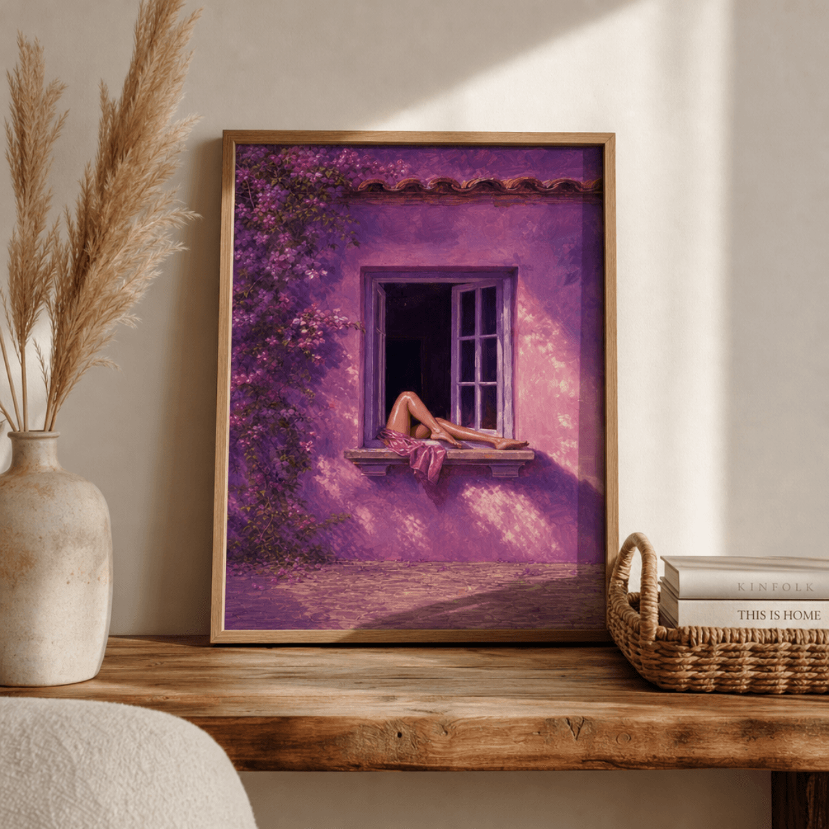 Woman at Open Window Fine Art Poster | Mediterranean Purple Wall Scene & Summer Aesthetic Unframed Print - Image 3