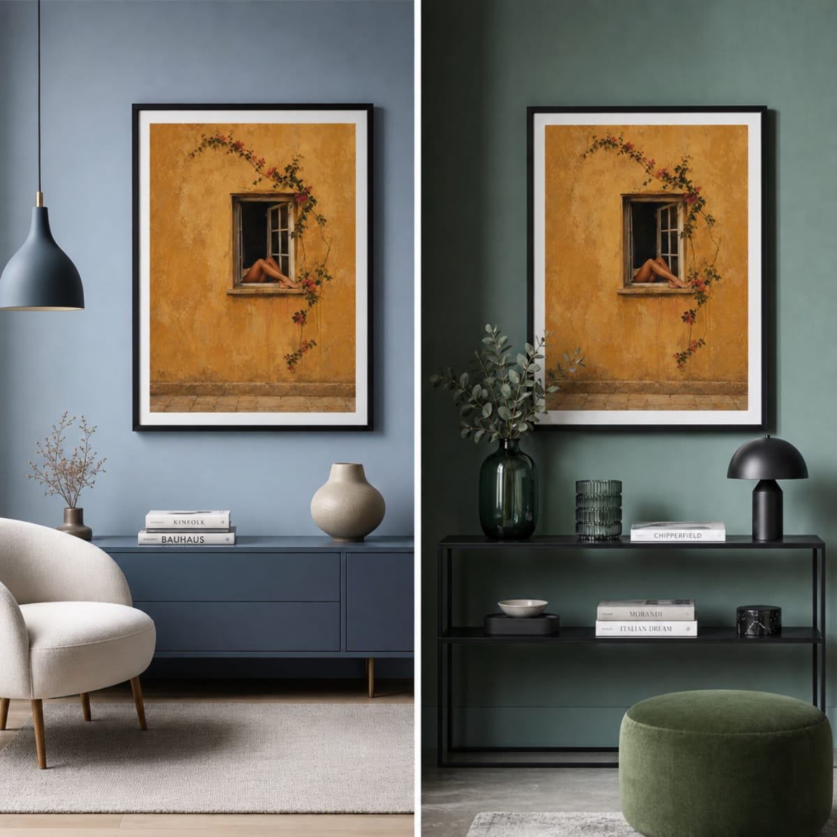Legs in Window Fine Art Poster | Warm Ochre Wall Print & Floral Vine Unframed Art - Image 3