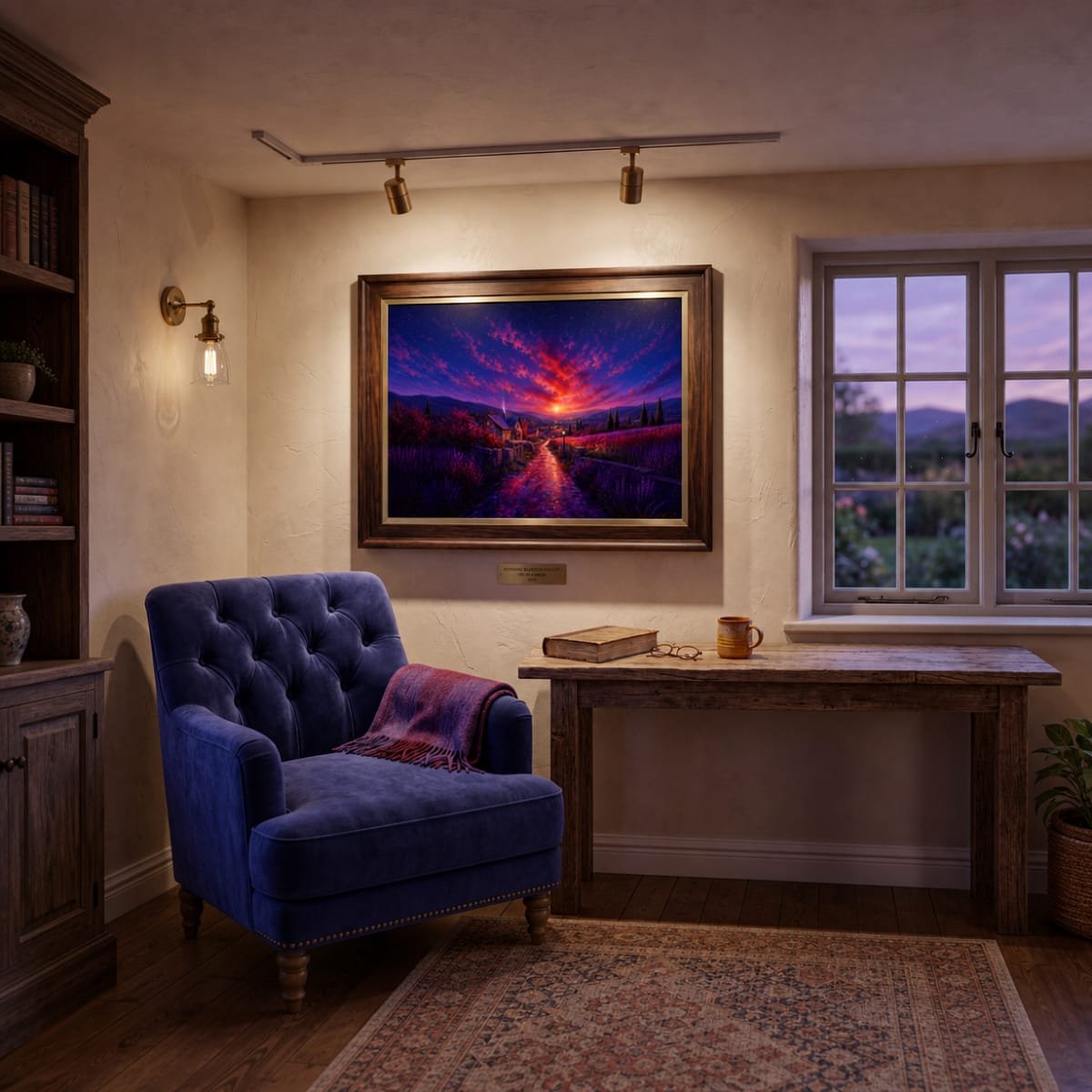 Sunset Countryside Landscape Fine Art Poster | Cottage Lavender Fields Unframed Art Print - Image 2